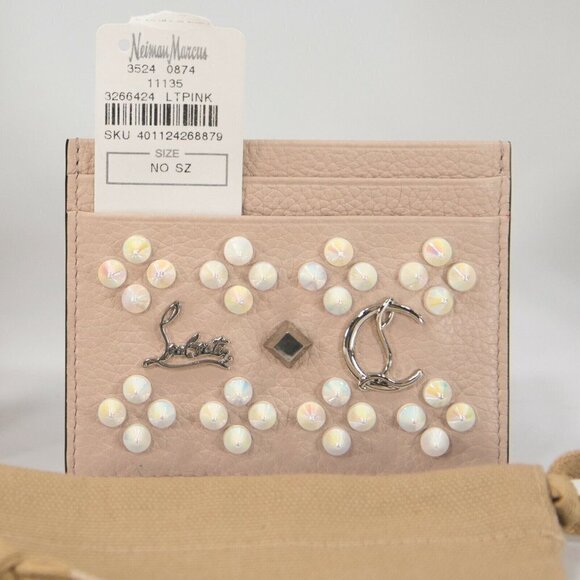 Christian Louboutin Kios Iridescent Studded Pink Leather Card Case Wallet NWT - Picture 3 of 10